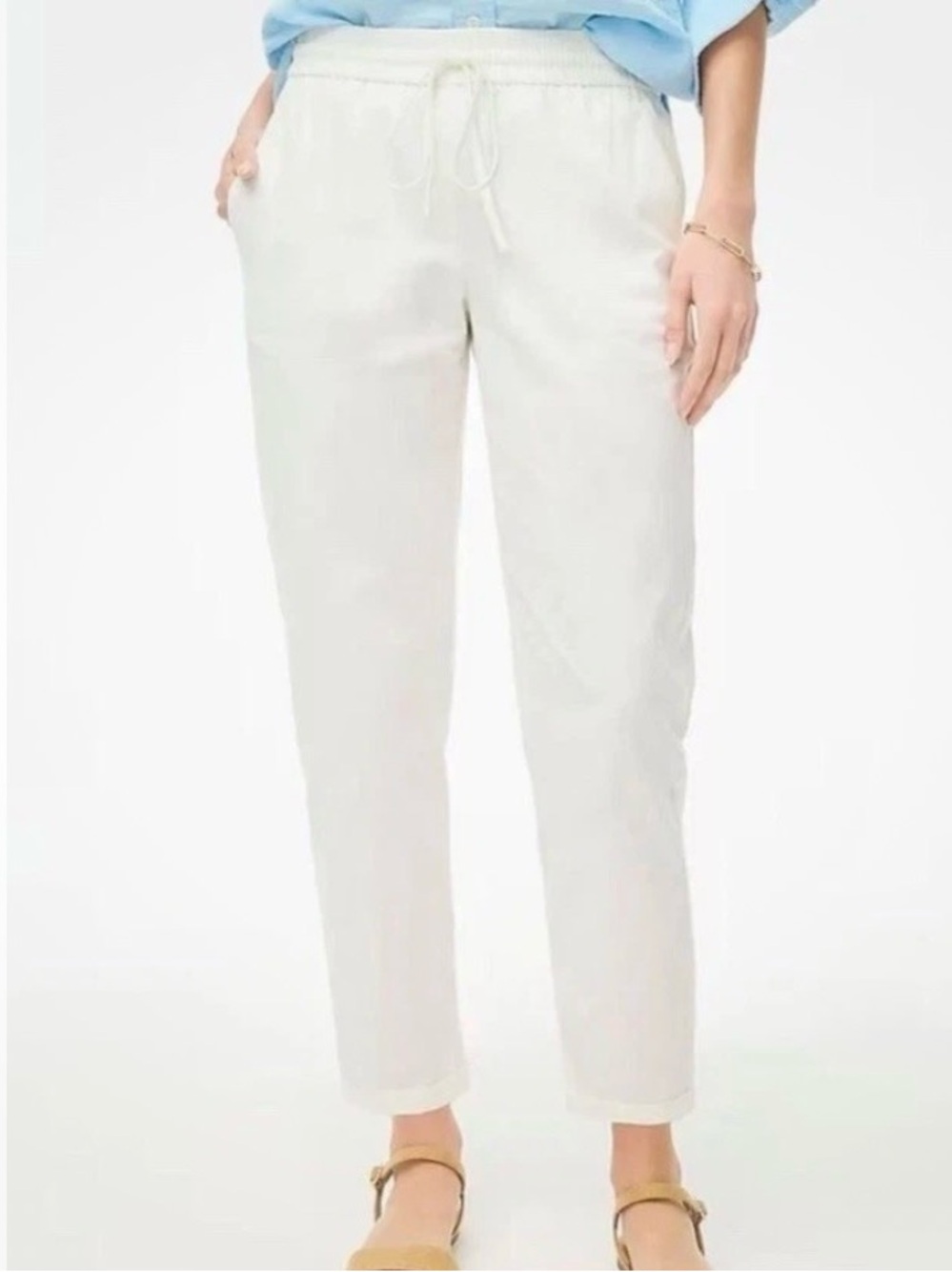 J. Crew Pants Size 6 White Linen Blend Cuffed Style AW839
